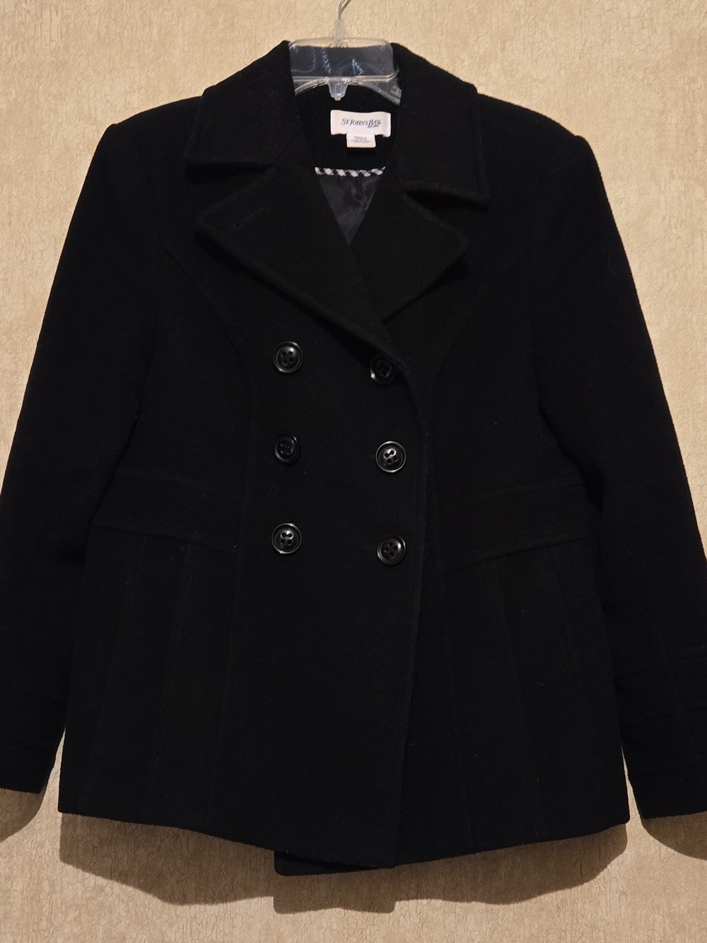 St. John's Bay Women's Black Double-Breasted Pea Coat